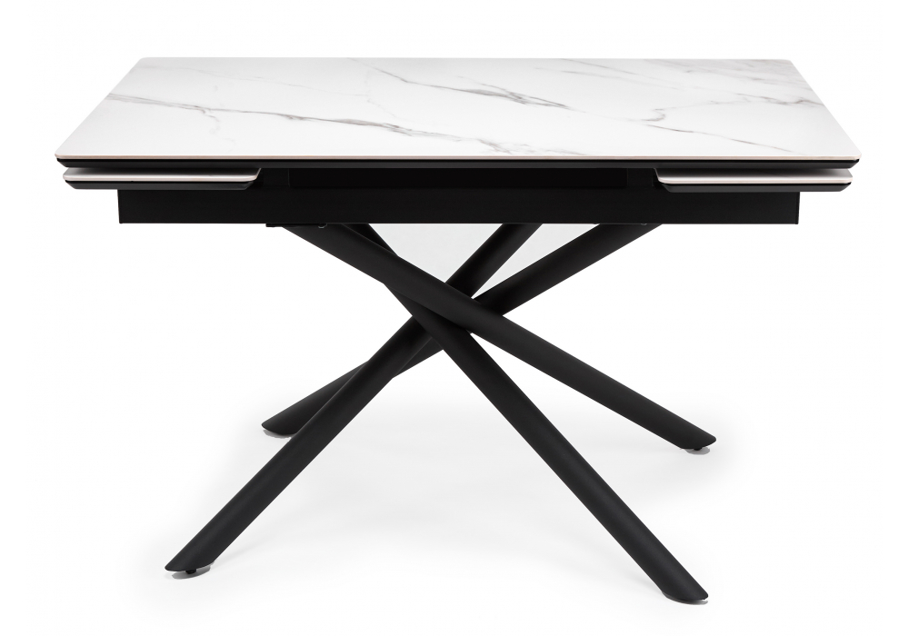 фото керамический стол раскладной 120(180)х80 woodville мэриан snow alpin white / черный 625715 | 220svet.ru