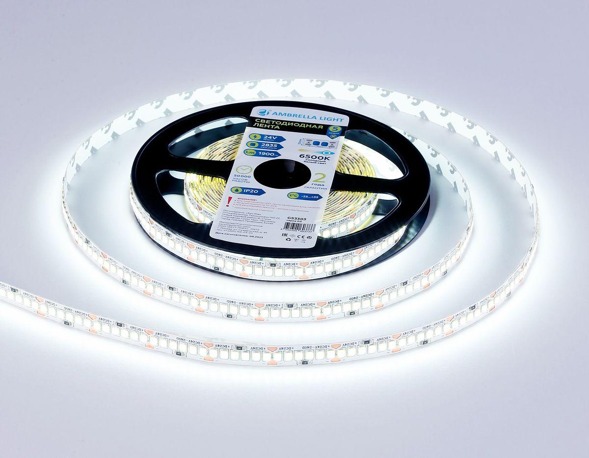 фото светодиодная лента холодный белый ambrella light 18w/m 240led/m 2835smd 6500к 5m gs3303 | 220svet.ru