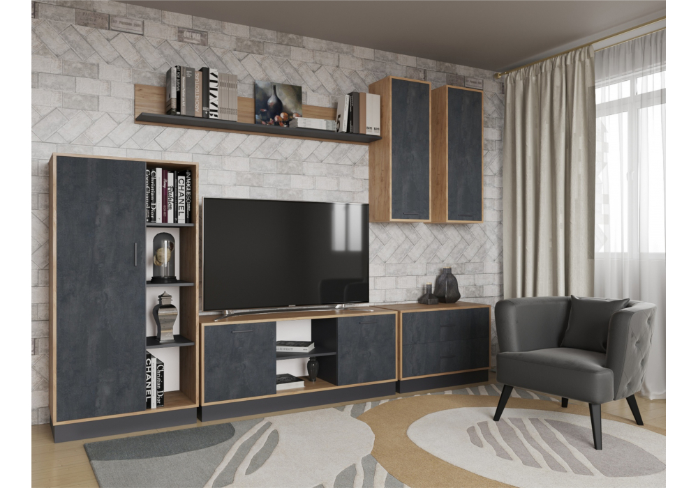 фото полка woodville леви дуб крафт золотой / угольный камень 563861 | 220svet.ru