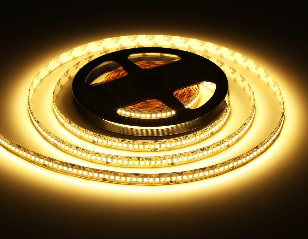 фото светодиодная лента теплый белый ambrella light 22w/m 240led/m 2835smd 3000к 5m gs3501 | 220svet.ru