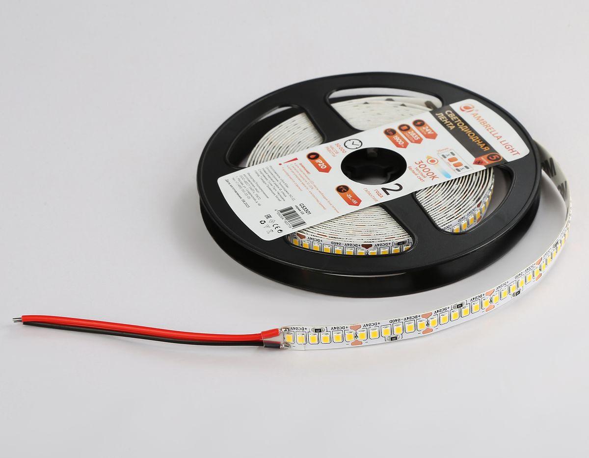 фото светодиодная лента теплый белый ambrella light 18w/m 240led/m 2835smd 3000к 5m gs3301 | 220svet.ru