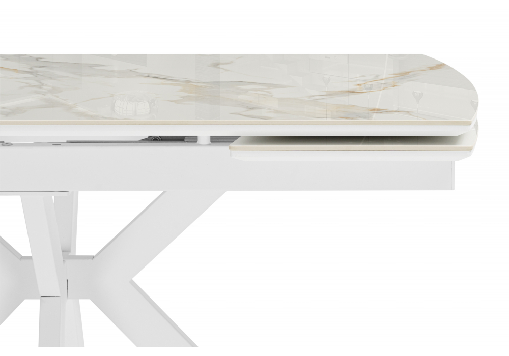 фото керамический стол раздвижной 120(180)x80 woodville катчел-2 calacatta gold / белый 632671 | 220svet.ru