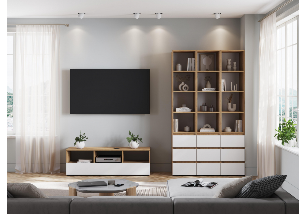 фото тв-тумба woodville элла белый / дуб крафт золото 547999 | 220svet.ru