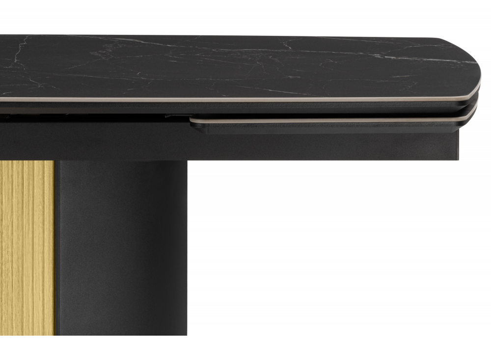 фото керамический стол раскладной 180(220)x90 woodville бовер  черный мрамор дуб натуральный 631623 | 220svet.ru