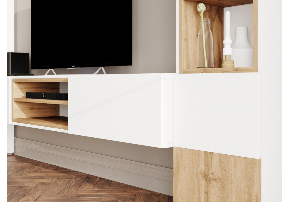 фото тв-тумба woodville лонгфорд белый / дуб вотан 563530 | 220svet.ru