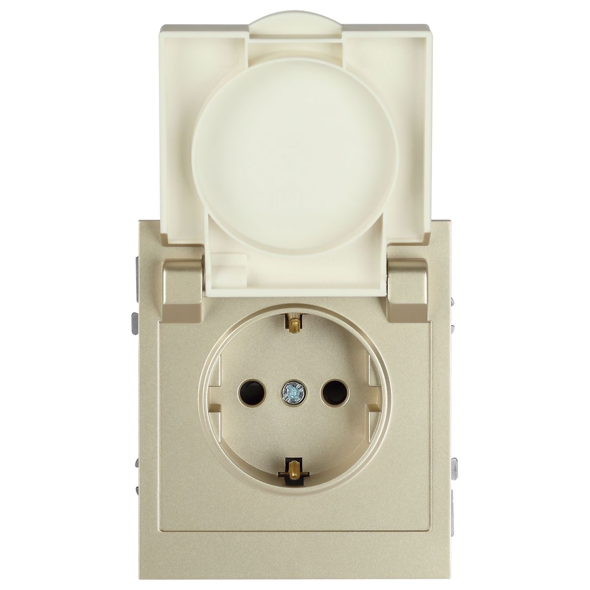 фото розетка эра arktik 16-2103-04 с заземлением 2p+e schuko со шторками с крышкой 16а-250в шампань б0070437 | 220svet.ru