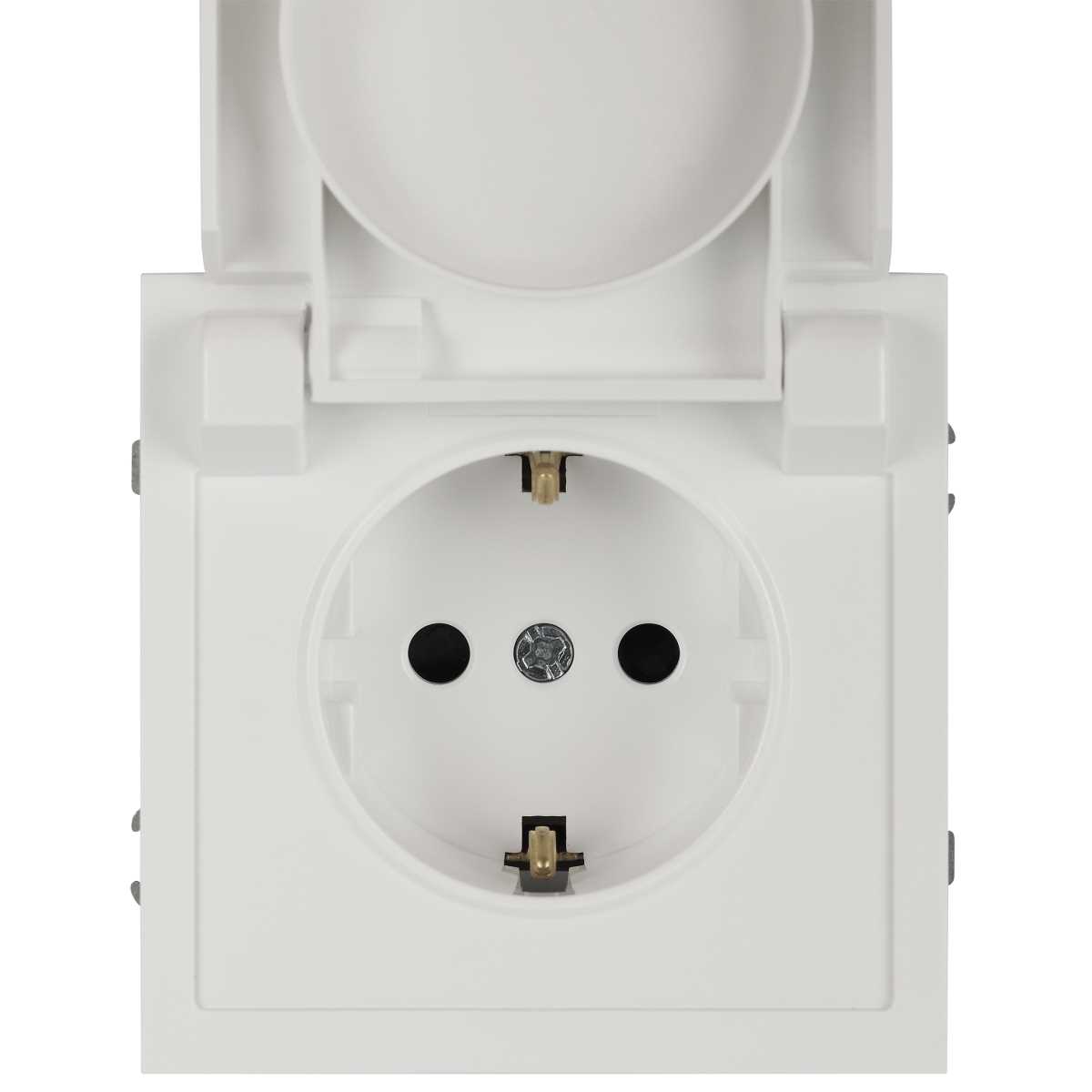 фото розетка эра galaxy 15-2103-01 c заземлением 2p+e schuko со шторками с крышкой 16а-250в ip20 белый б0070659 | 220svet.ru