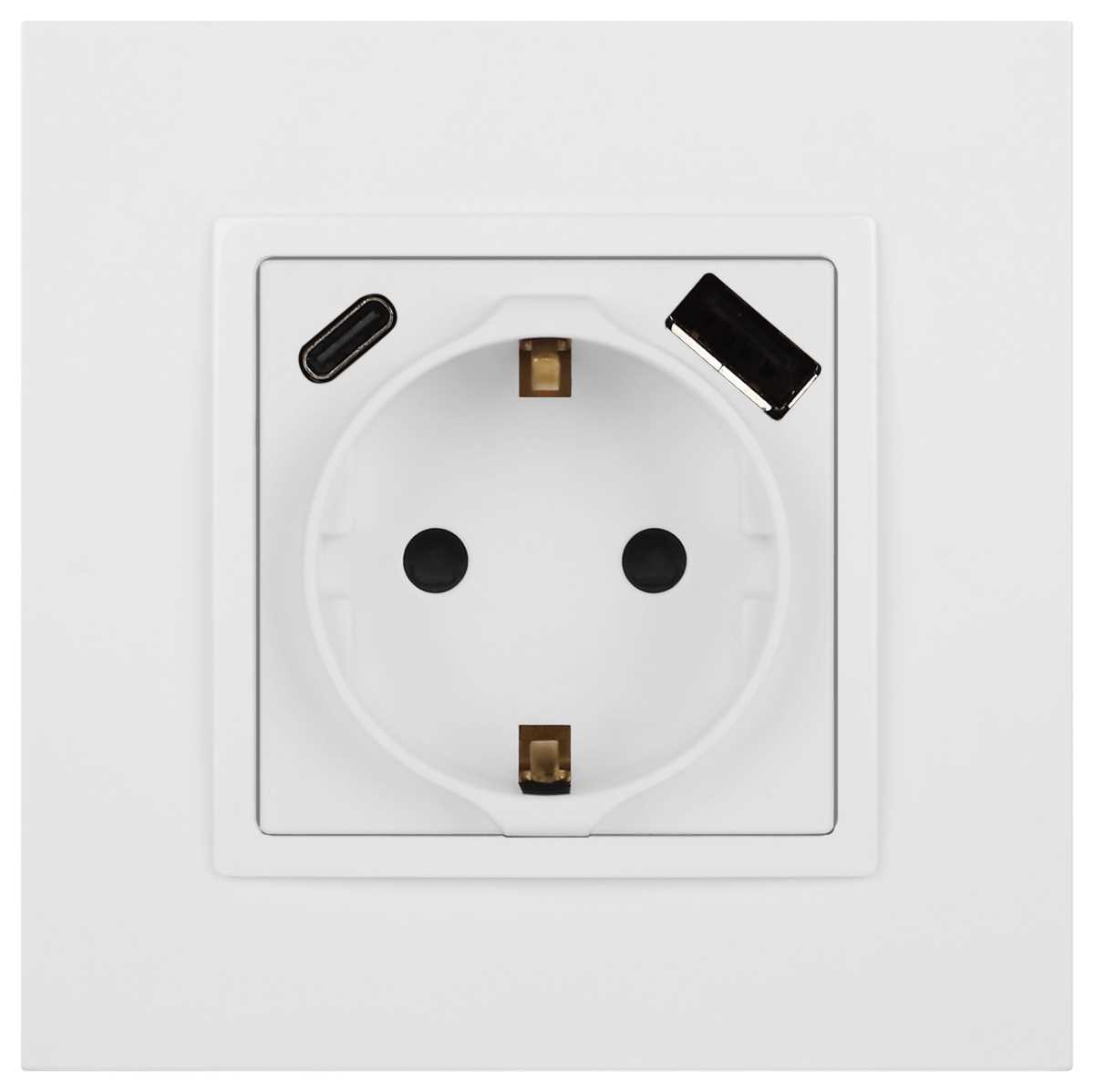 фото розетка эра elegance 14-4108-01м 2p+e 16a-250в со шторками с usb type-a+c 5в-3а белый матовый б0067710 | 220svet.ru