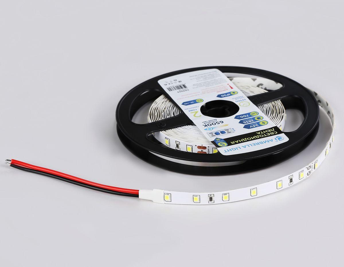 фото светодиодная лента холодный белый ambrella light 6w/m 60led/m 2835smd 6500к 5m gs3003 | 220svet.ru