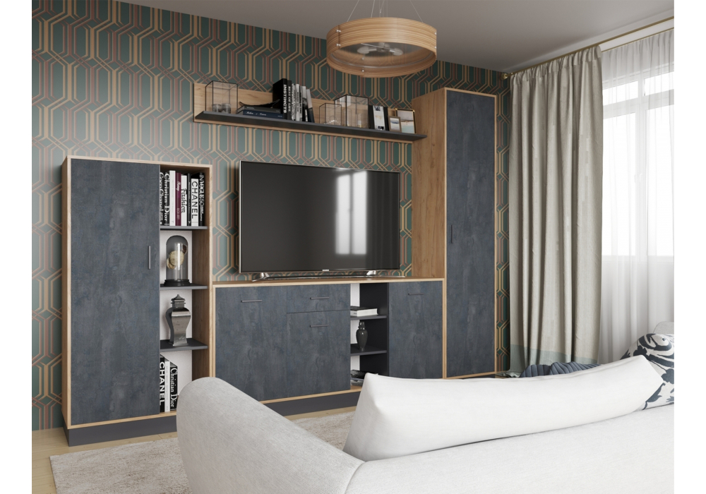 фото полка woodville леви дуб крафт золотой / угольный камень 563861 | 220svet.ru