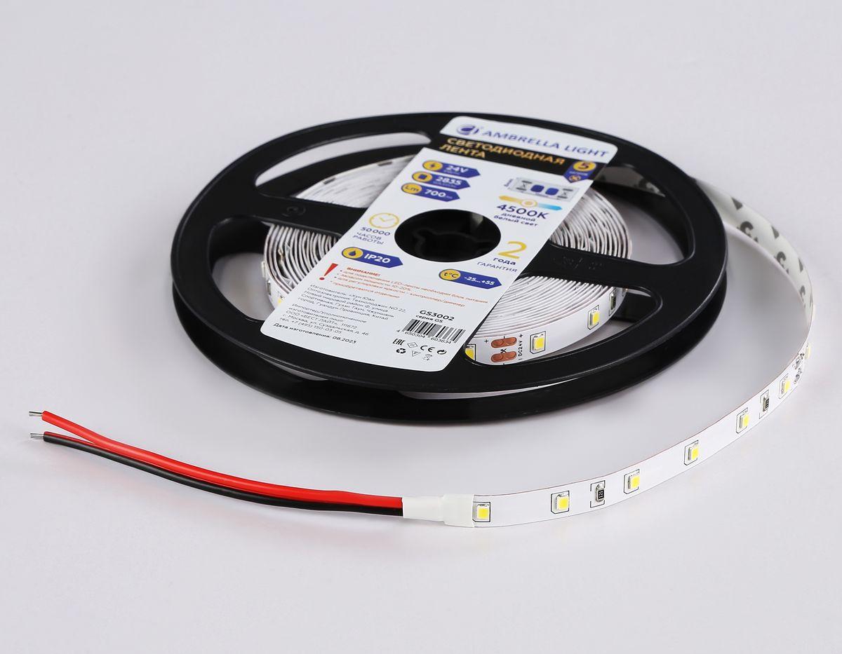 фото светодиодная лента дневной белый ambrella light 6w/m 60led/m 2835smd 4500к 5m gs3002 | 220svet.ru