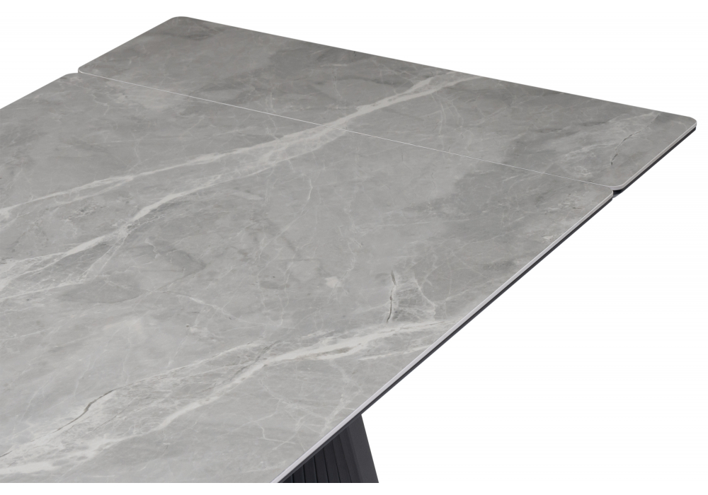 фото керамический стол раскладной woodville вейв 140(200)х80 серый мрамор larka grey / черный 626003 | 220svet.ru