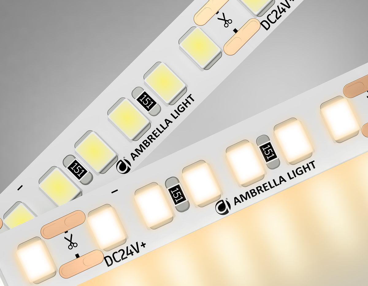 фото светодиодная лента теплый белый ambrella light 14,4w/m 180led/m 2835smd 3000к 5m gs3201 | 220svet.ru
