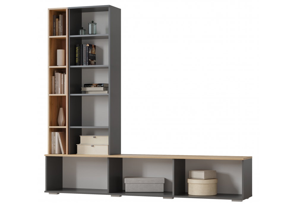 фото готовая гостиная комплектация 1 woodville филеста графит / дуб вотан 664936 | 220svet.ru