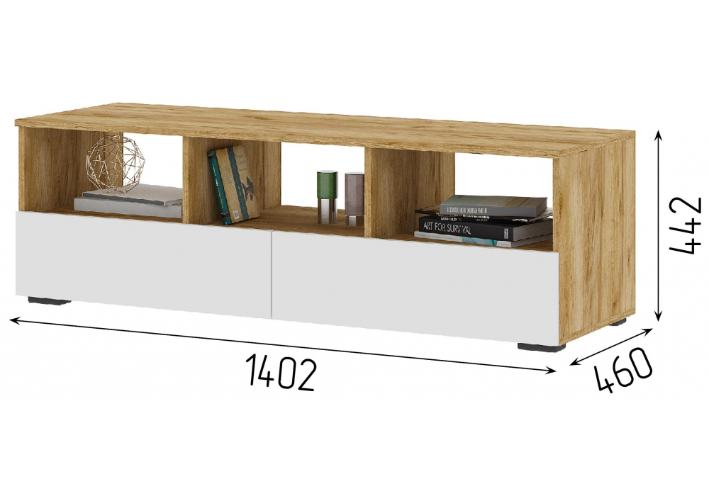 фото тв-тумба woodville элла белый / дуб крафт золото 547999 | 220svet.ru